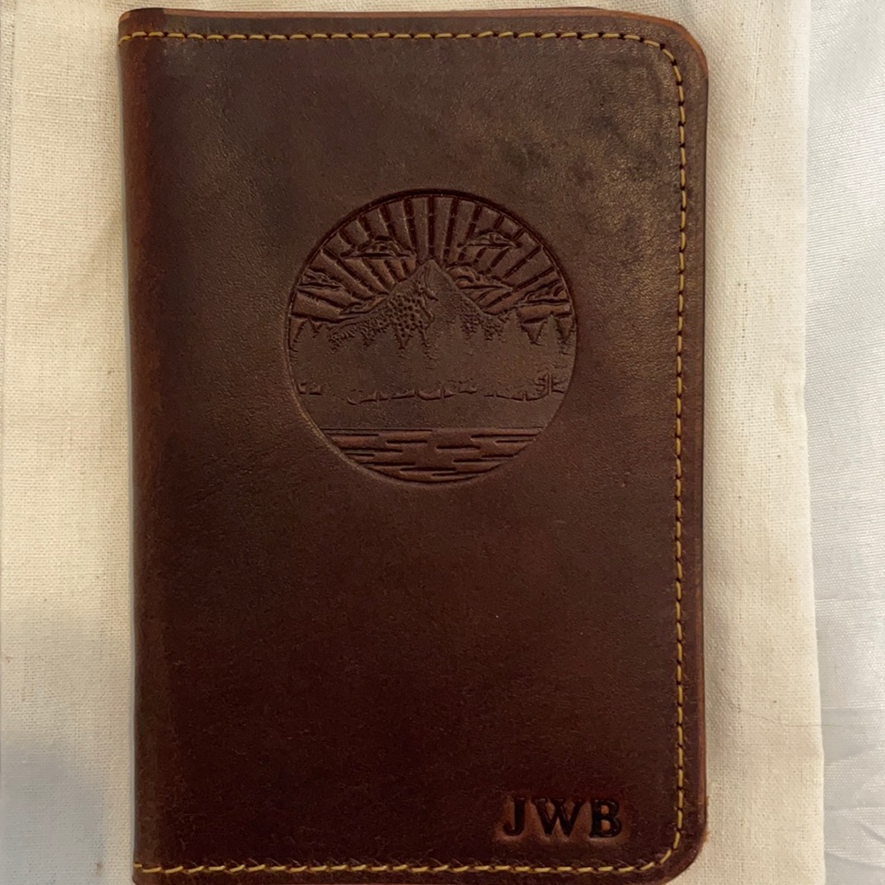 Passport Cover, Sunrise & Mountains design, Leather.